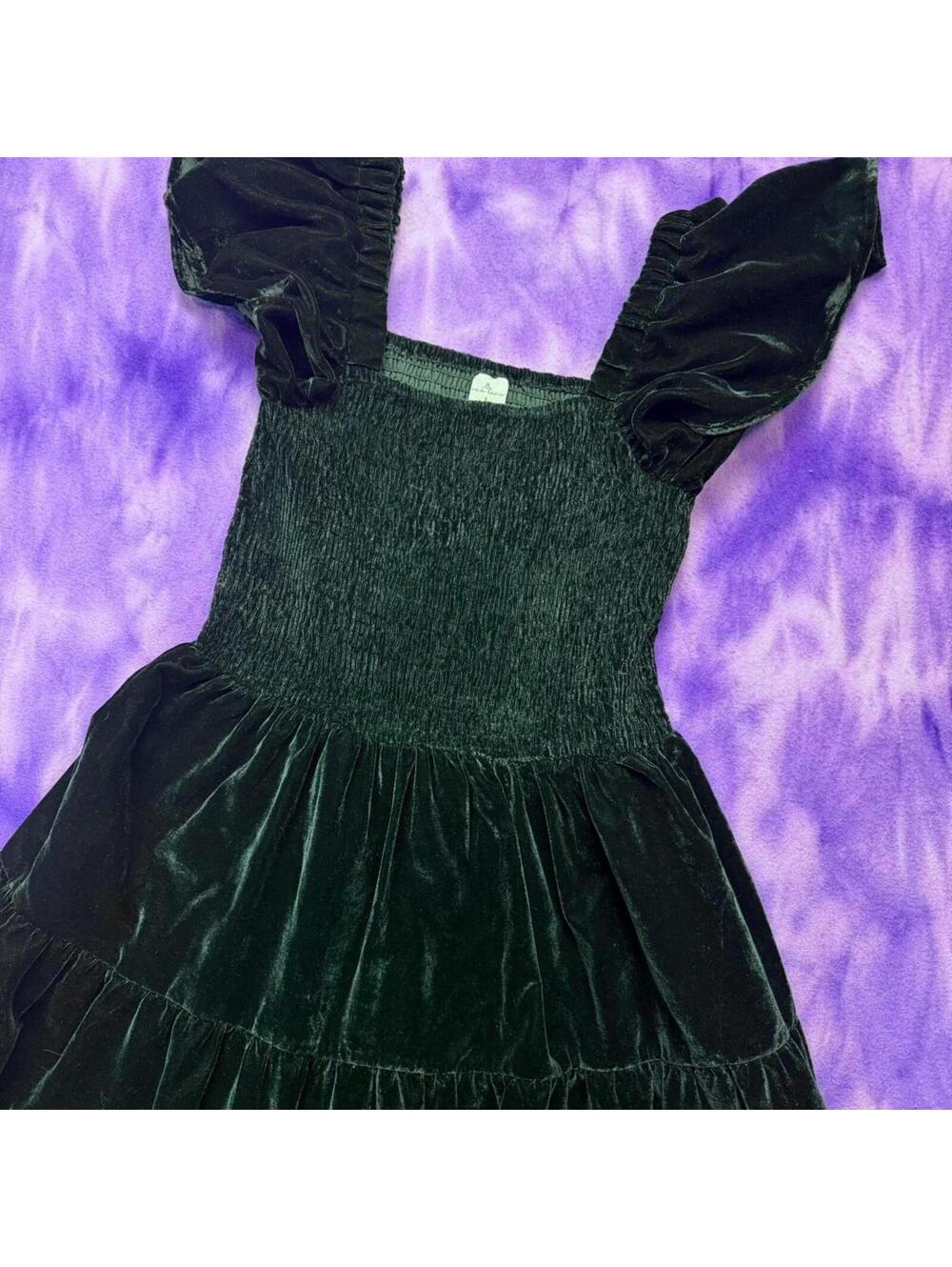 Deep emerald Green velvet babydoll dress with frill sleeves